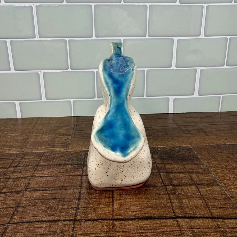 West Elm Speckled Ceramic Bird Figurine Aqua Blue Glaze Modernist Sculpture